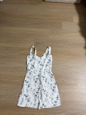 Reformation White Floral Sun Dress with Blue Accents